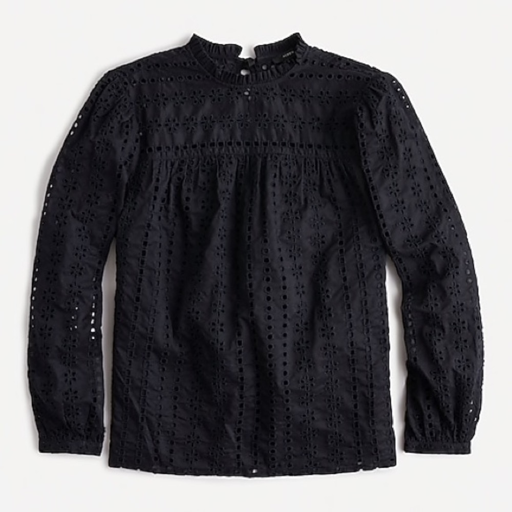 J. Crew Tie-Back Top in Ditsy Eyelet - Black - XXS